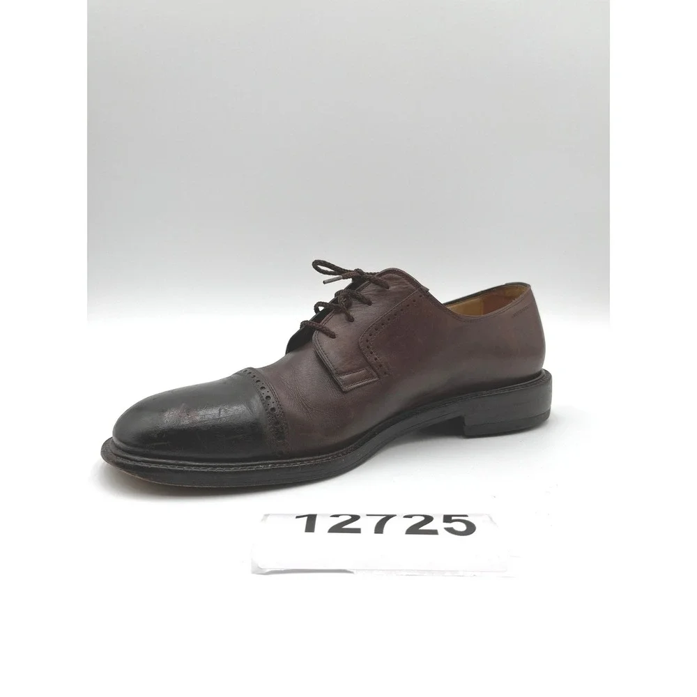 Calce Derby Shoes Mens 11 Burnished Brown Black Leather Brogue Cap Toe Lace Up